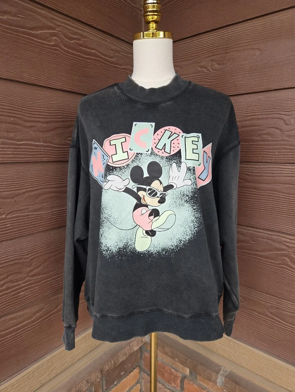 H&M Disney Mickey Mouse Acid Black Sweatshirt Women’s Size Large (Fits S/M) NWOT